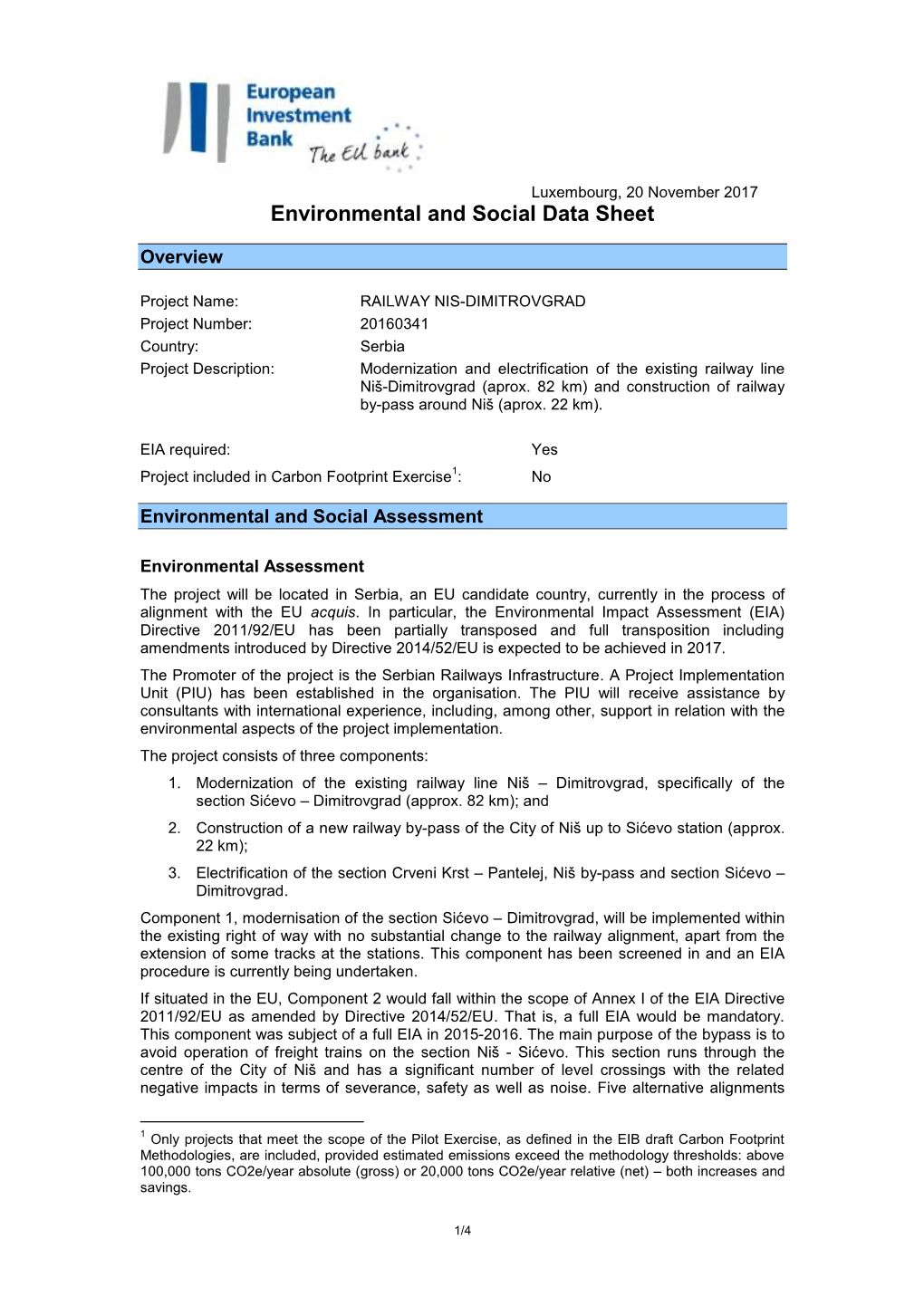 Environmental and Social Data Sheet