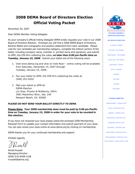 2008 DEMA Board of Directors Election Official Voting Packet