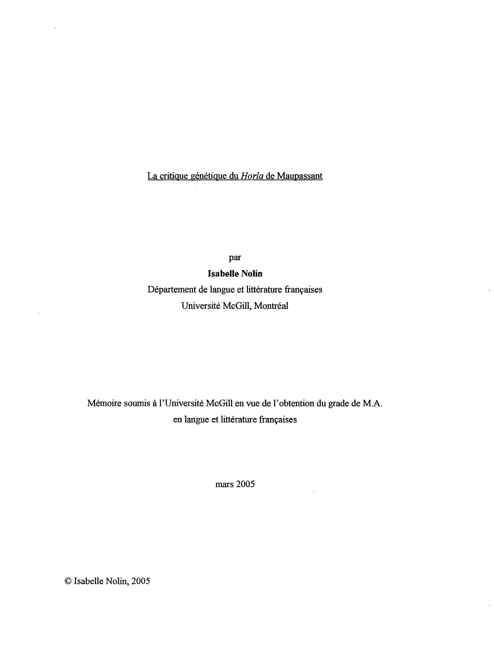 La Critique Génétique Du Horla De Maupassant Par Isabelle Nolin