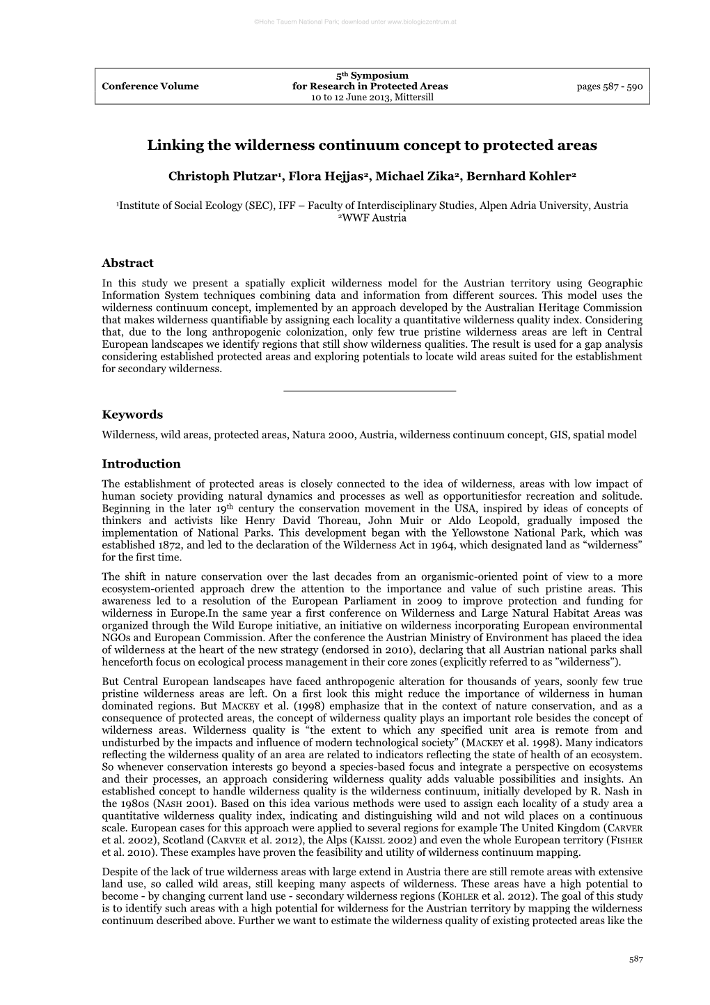 Linking the Wilderness Continuum Concept to Protected Areas