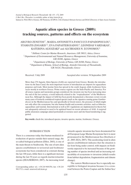 Aquatic Alien Species in Greece (2009): Tracking Sources, Patterns and Effects on the Ecosystem