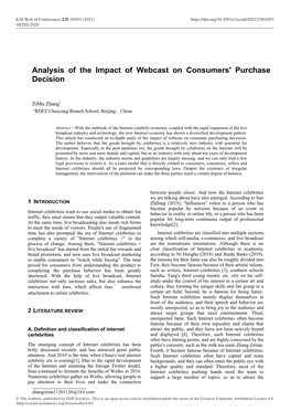 Analysis of the Impact of Webcast on Consumers' Purchase Decision