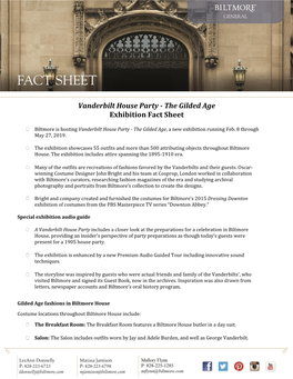 Vanderbilt House Party - the Gilded Age Exhibition Fact Sheet
