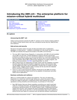 Introducing the IBM Z15 - the Enterprise Platform for Mission-Critical Hybrid Multicloud