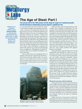 The Age of Steel: Part I the Second Half of the 19Th Century Set the Stage for Major U.S