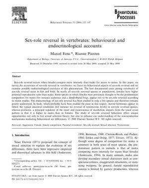 Sex-Role Reversal in Vertebrates: Behavioural and Endocrinological Accounts