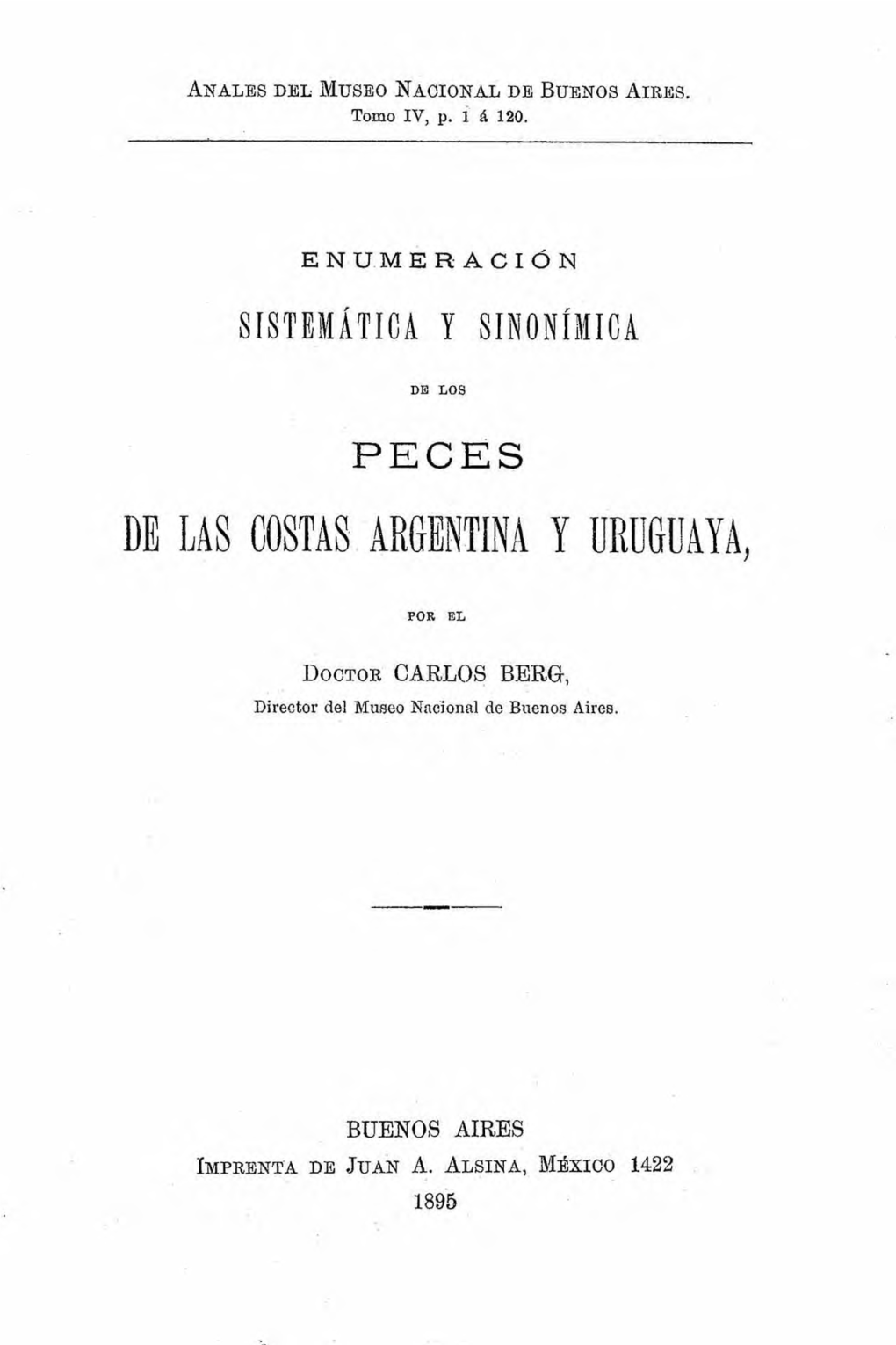 Enumeración Sistemática Y Sinonímica De Los Peces De Las Costas