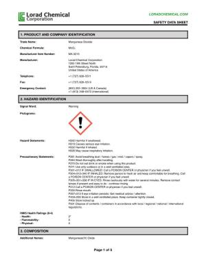 Loradchemical.Com Safety Data Sheet 1. Product And