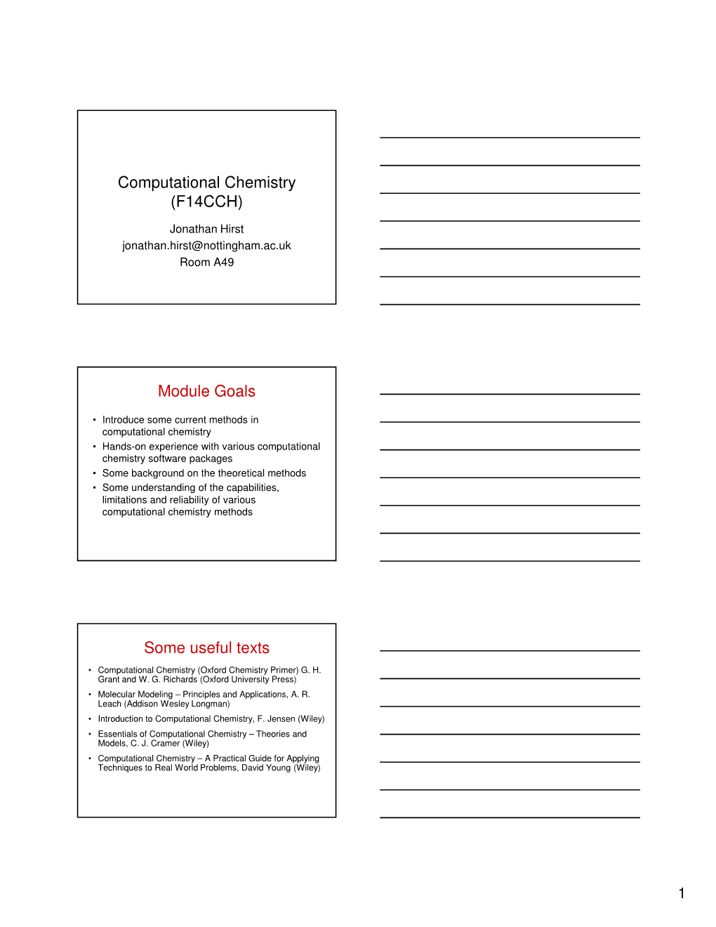 Computational Chemistry (F14CCH) Module Goals Some Useful Texts