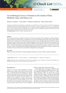 An Ornithological Survey of Vanuatu on the Islands of Éfaté, Malakula, Gaua, and Vanua Lava