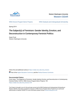 Of Feminism: Gender Identity, Emotion, and Deconstruction in Contemporary Feminist Politics