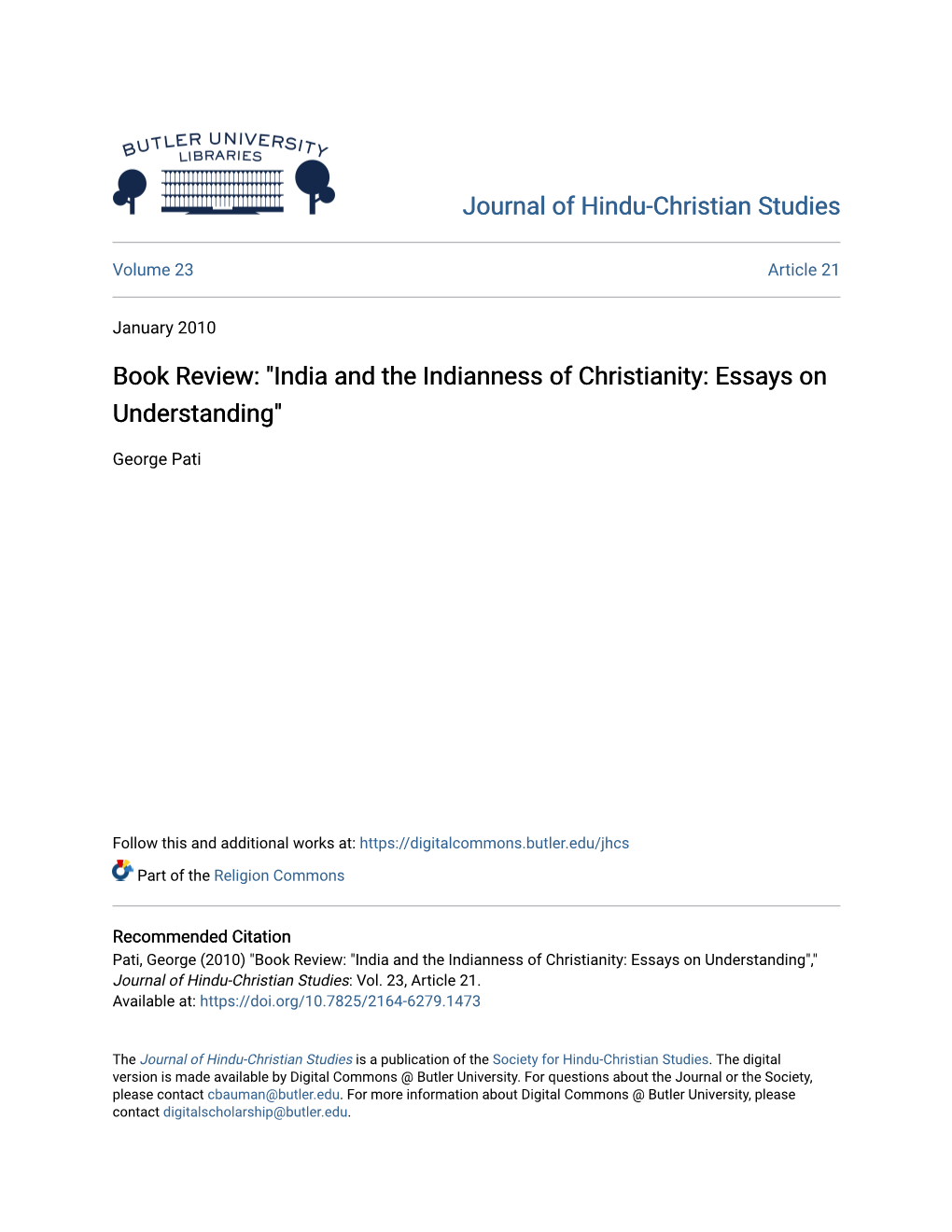 Book Review:" India and the Indianness of Christianity: Essays