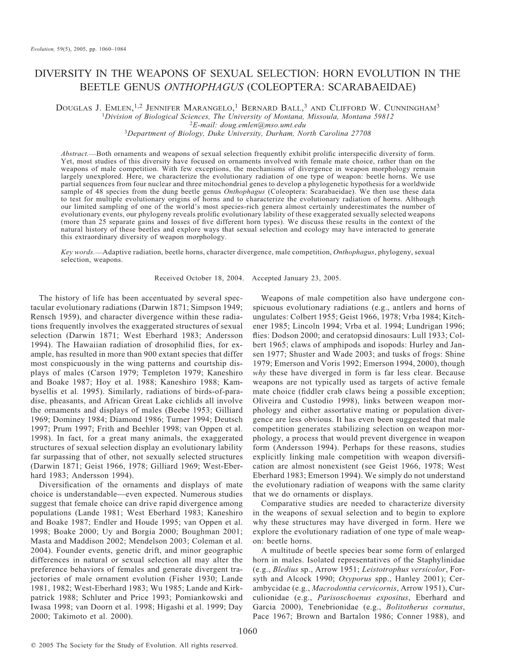 Horn Evolution in the Beetle Genus Onthophagus (Coleoptera: Scarabaeidae)