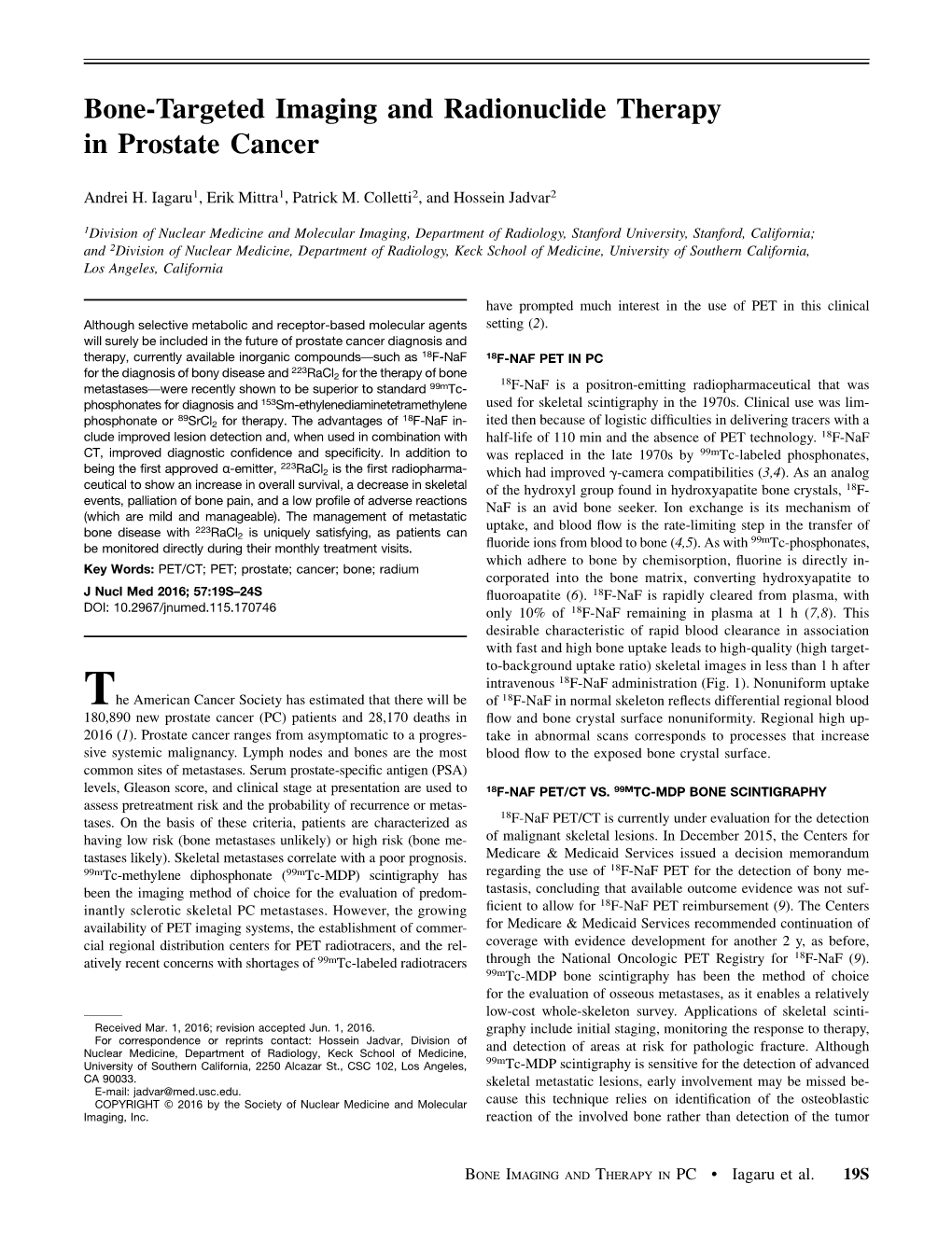 Bone-Targeted Imaging and Radionuclide Therapy in Prostate Cancer