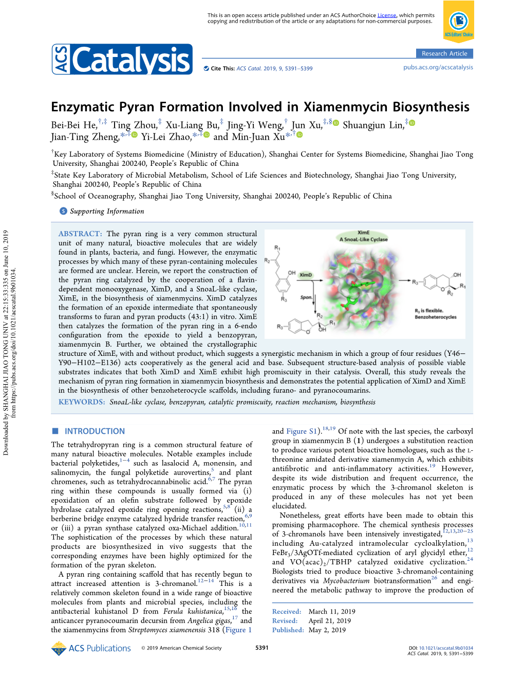 Enzymatic Pyran Formation Involved in Xiamenmycin Biosynthesis