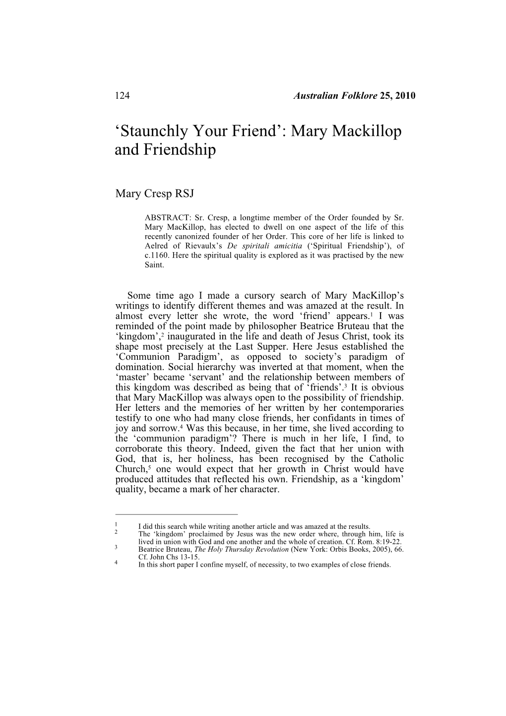 Mary Mackillop and Friendship