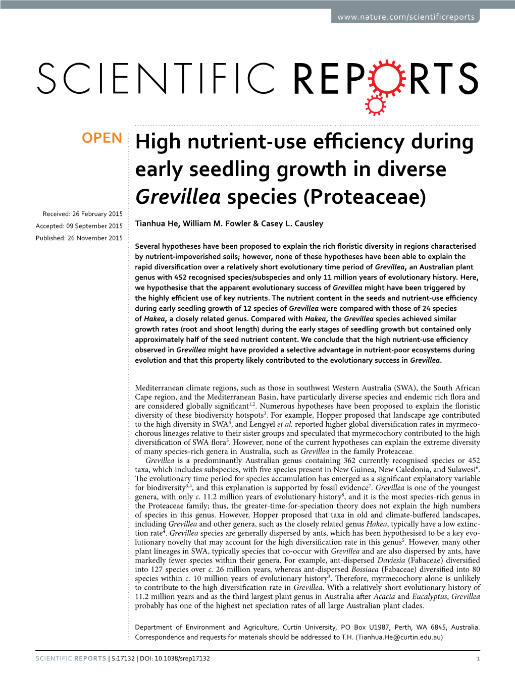High Nutrient-Use Efficiency During Early Seedling Growth in Diverse