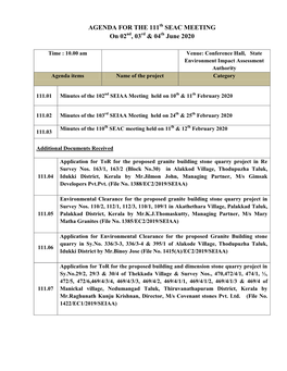 AGENDA for the 111 SEAC MEETING on 02 , 03 & 04 June 2020