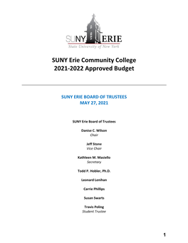 SUNY Erie 2021-2022 Approved Budget