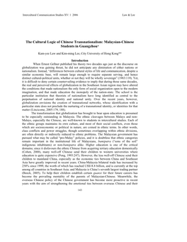 The Cultural Logic of Chinese Transnationalism: Malaysian-Chinese Students in Guangzhou*