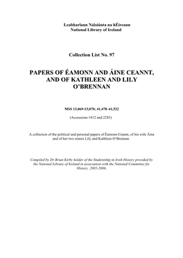 Papers of Éamonn and Áine Ceannt, and of Kathleen and Lily O'brennan