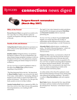 Rutgers-Newark Newsmakers (March–May 2007)