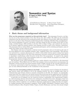 Semantics and Syntax a Legacy of Alan Turing Scientiﬁc Report