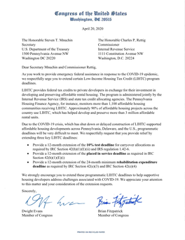 Pennsylvania Delegation Letter to Treasury and IRS on LIHTC