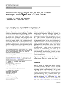 Natronobacillus Azotifigens Gen. Nov., Sp. Nov., an Anaerobic Diazotrophic