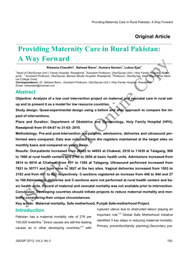 Providing Maternity Care in Rural Pakistan a Way