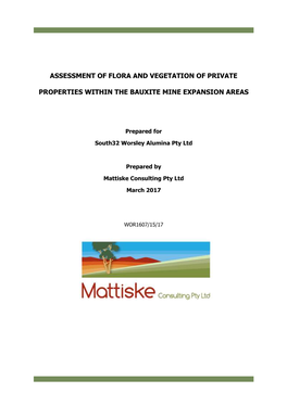 Flora and Vegetation Values of the Private Properties Located Within South32 Worsley Alumina’S Bauxite Mining Expansion (BME) Areas