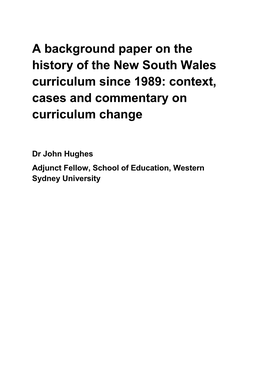 Discussion Paper on the History of the NSW Curriculum Since 1989