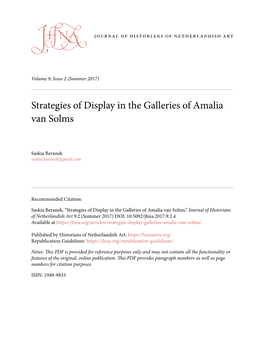 Strategies of Display in the Galleries of Amalia Van Solms