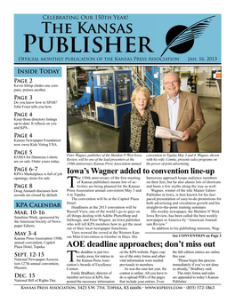 Publisher Official Monthly Publication of the Kansas Press Association Jan