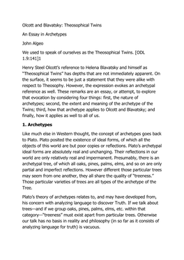 Olcott and Blavatsky: Theosophical Twins an Essay in Archetypes John
