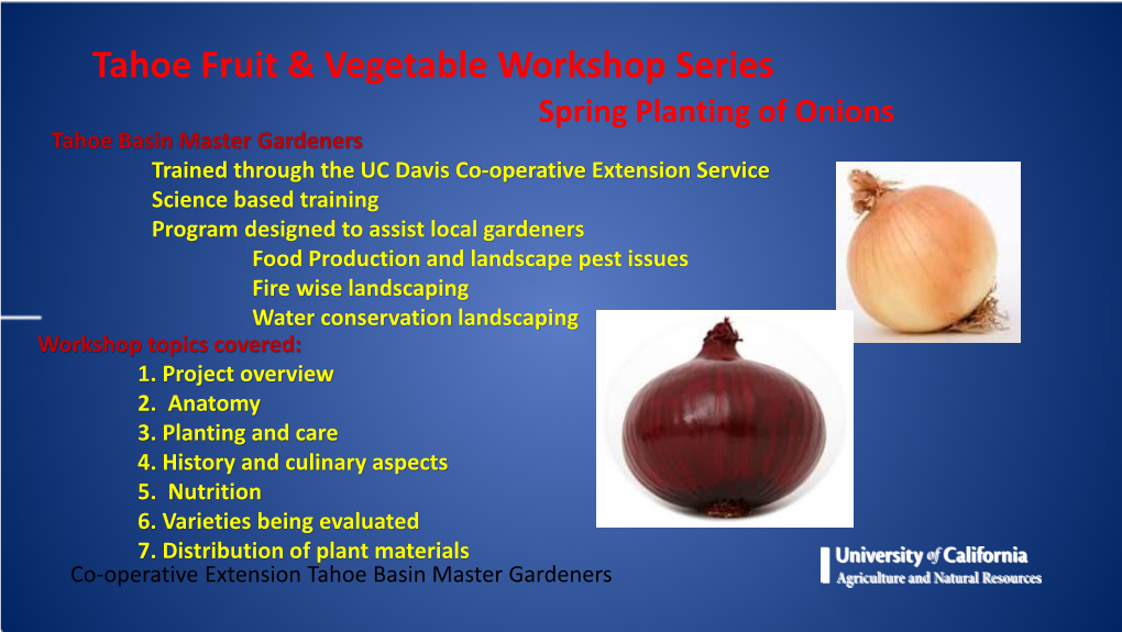 Tahoe Fruit & Vegetable Workshop Series Spring Planting of Onions