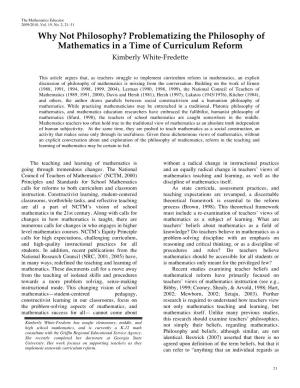 Problematizing the Philosophy of Mathematics in a Time of Curriculum Reform Kimberly White-Fredette