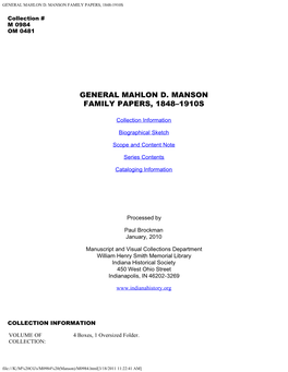 General Mahlon D. Manson Family Papers, 1848-1910S
