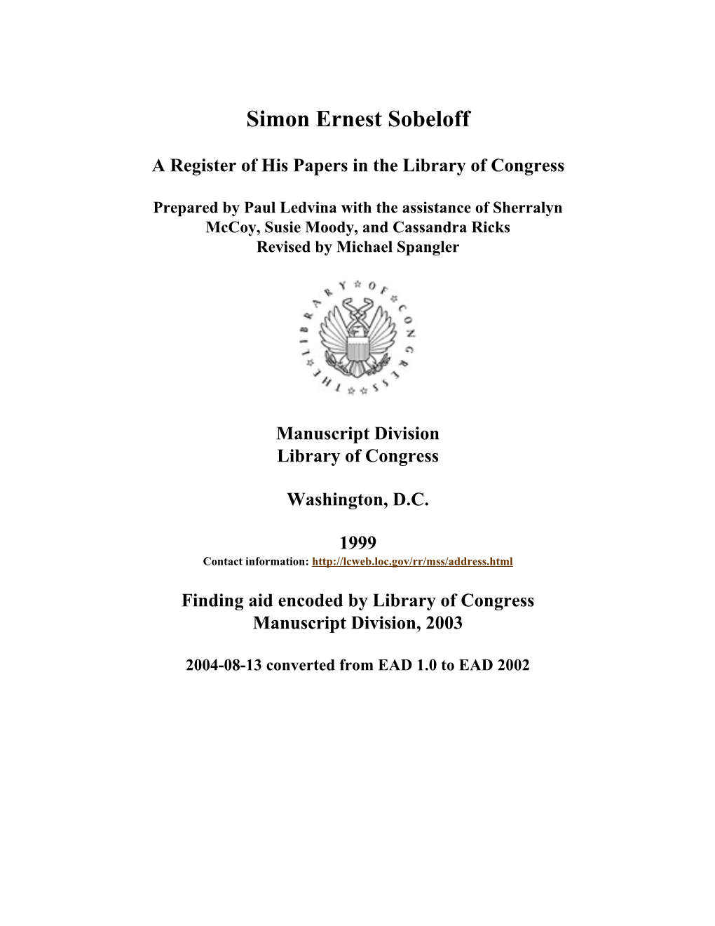 Papers of Simon Ernest Sobeloff