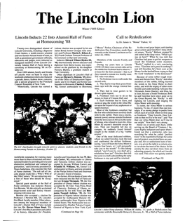 Lincoln Inducts 22 Into Alumni Hall of Fame at Homecoming '88 Call to Rededication by Dr