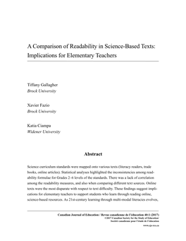 A Comparison of Readability in Science-Based Texts: Implications for Elementary Teachers
