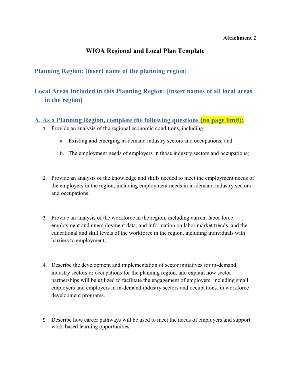 Planning Region: Insert Name of the Planning Region