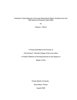 Prehistoric Trade Networks in the Lake Okeechobee Region: Evidence from the Ritta Island and Kreamer Island Sites