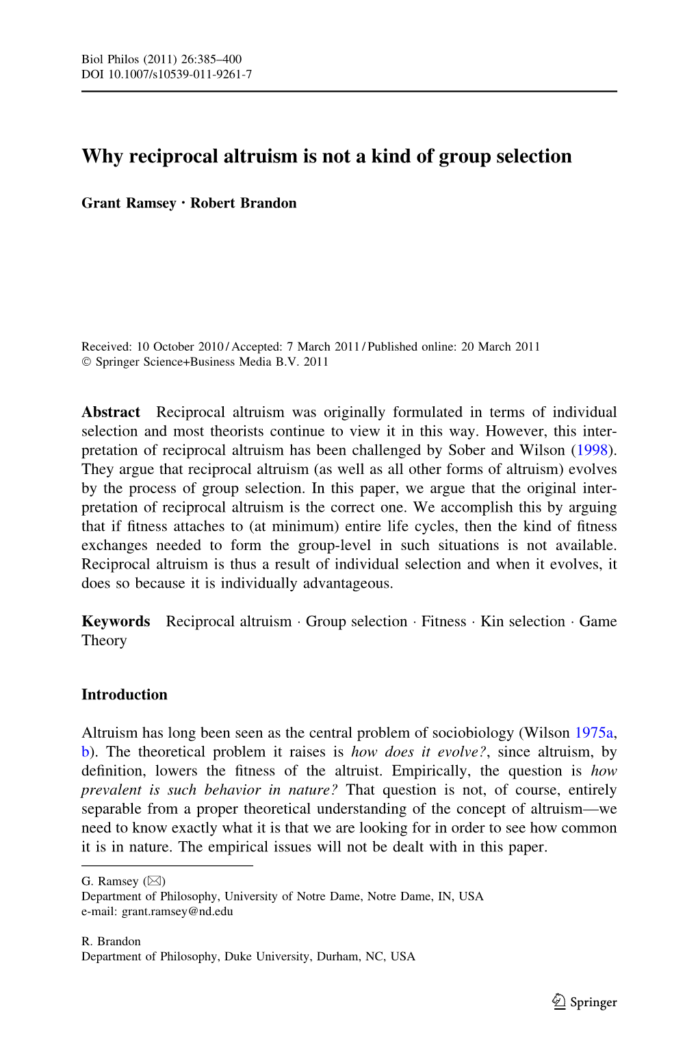 Why Reciprocal Altruism Is Not a Kind of Group Selection