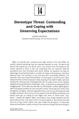 Stereotype Threat: Contending and Coping with Unnerving Expectations