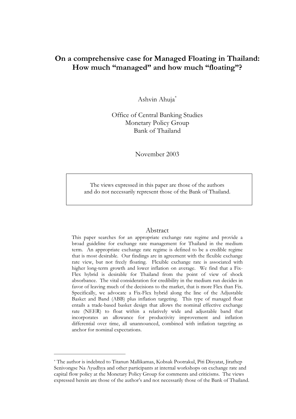 On a Comprehensive Case for Managed Floating in Thailand: How Much “Managed” and How Much “Floating”?