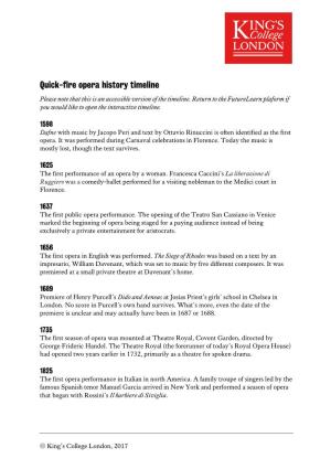 Quick Fire Opera History
