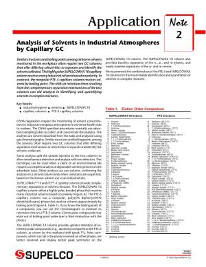 Application Note 2 Analysis of Solvents in Industrial Atmospheres by Capillary GC