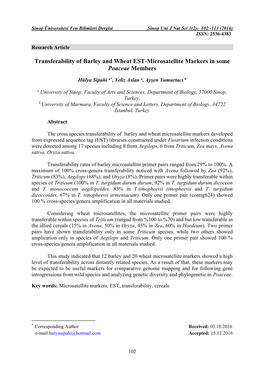 Transferability of Barley and Wheat EST-Microsatellite Markers in Some Poaceae Members