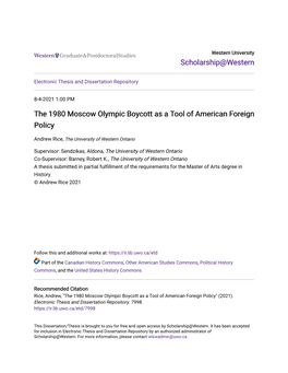 The 1980 Moscow Olympic Boycott As a Tool of American Foreign Policy